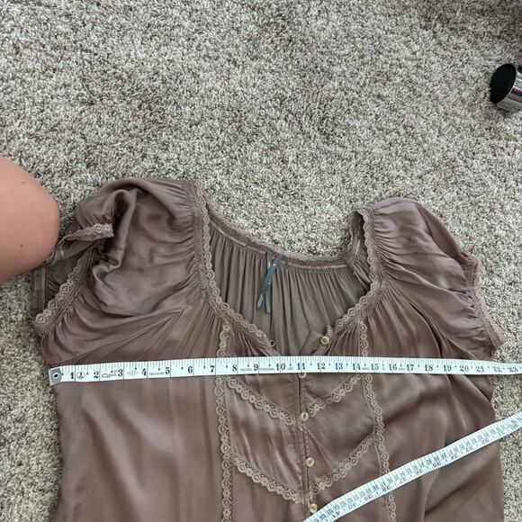 By Anthropologie Short Sleeve Silky Peasant Top M Coquette Prairie Cottage-core - Picture 10 of 13